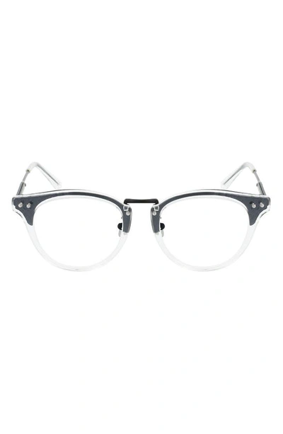 Bottega Veneta 49mm Round Optical Frames In Crystal Black Transparent