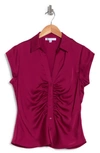 Dr2 By Daniel Rainn Ruched Satin Blouse In Bright Berry