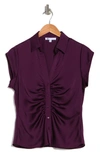 Dr2 By Daniel Rainn Ruched Satin Blouse In Rich Berry