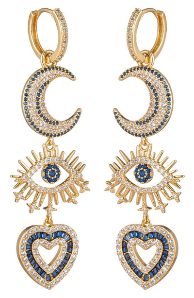 Eye Candy Los Angeles The Luxe Collection Crescent Moon Heart Drop Earrings In Gold