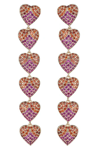 Eye Candy Los Angeles Alice Cz Heart Linear Drop Earrings In Red