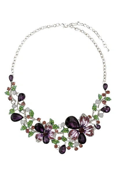 Eye Candy Los Angeles Madison Lavender Floral Crystal Statement Necklace In Purple
