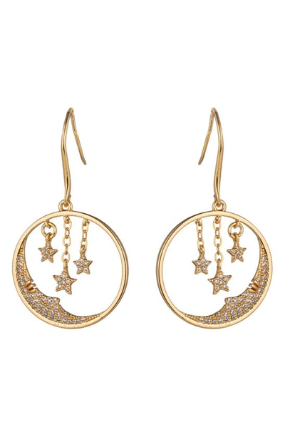 Eye Candy Los Angeles Moon & Star Crystal Drop Earrings In Gold