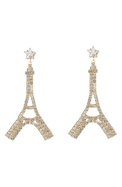 Eye Candy Los Angeles Eiffel Tower Crystal Drop Earrings In Gold
