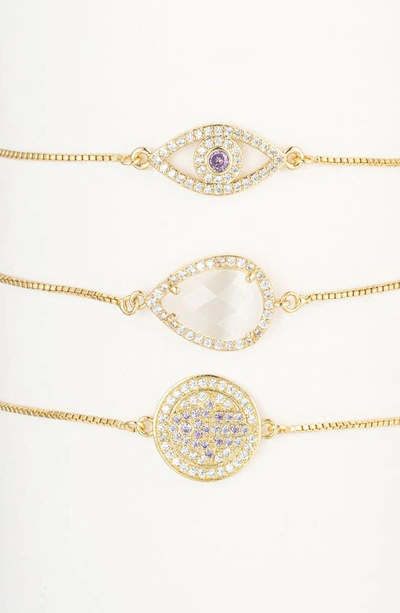 Eye Candy Los Angeles Set Of Three Cz Embellished Charm Bracelets In Gold