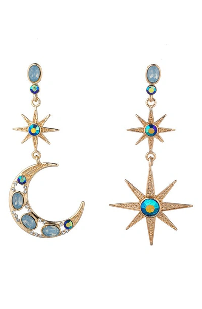 Eye Candy Los Angeles Start Sun & Moon Crystal Statement Drop Earrings In Gold