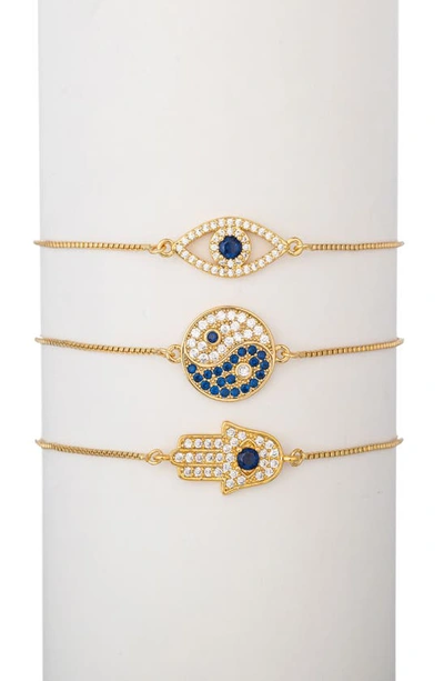 Eye Candy Los Angeles Set Of Three Crystal Embellished Charm Chain Bracelets In Gold