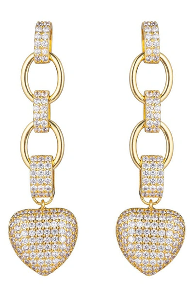 Eye Candy Los Angeles Camille Cz Heart Chain Drop Earrings In Gold