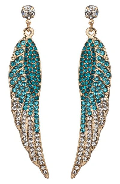 Eye Candy Los Angeles Angel Wing Crystal Drop Earrings In Blue