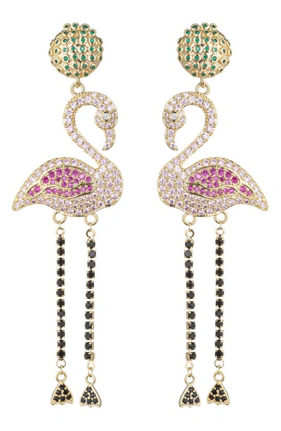 Eye Candy Los Angeles Flamingo Cz Drop Earrings In Gold