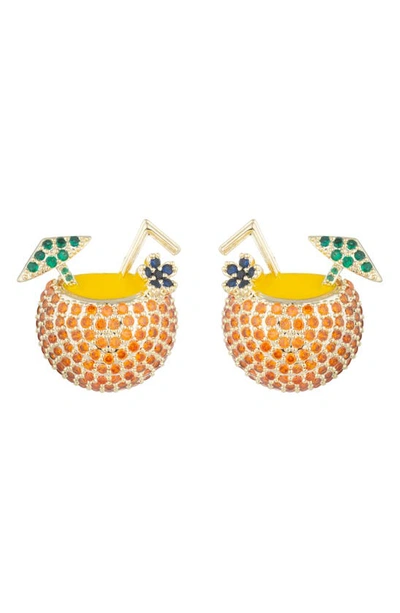 Eye Candy Los Angeles Cubic Zirconia Tropical Drink Stud Earrings In Gold