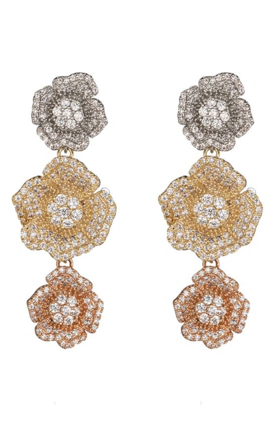 Eye Candy Los Angeles Charli Floral Cz Triple Drop Earrings In Gold