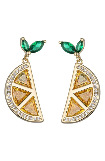 Eye Candy Los Angeles Lemon Wedge Cz Drop Earrrings In Gold