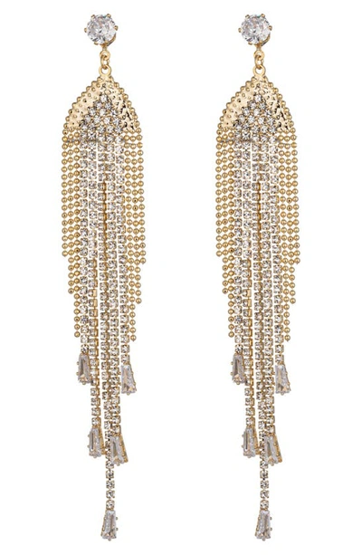 Eye Candy Los Angeles Celeste Cz Chain Fringe Drop Earrings In Gold
