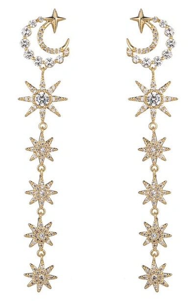 Eye Candy Los Angeles Moon & Star Cz Linear Drop Earrings In Gold