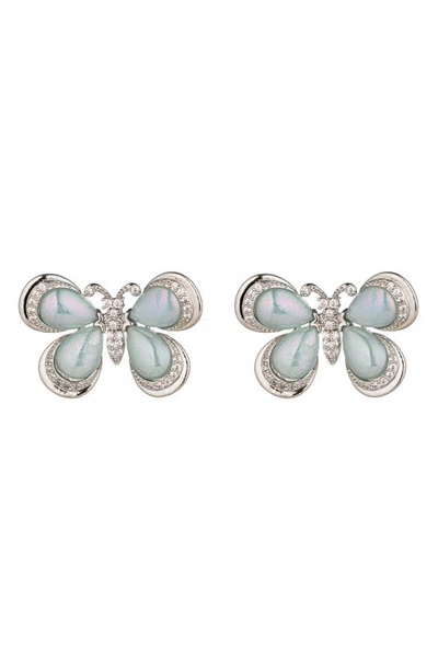 Eye Candy Los Angeles Blue Butterfly Cubic Zirconia Stud Earrings In Silver