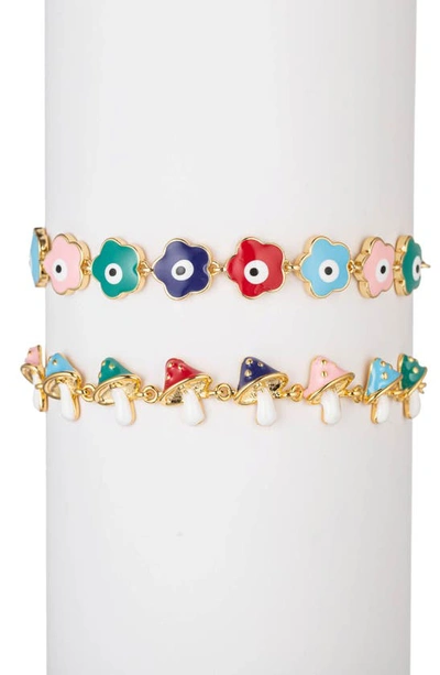 Eye Candy Los Angeles Set Of Two Enamel Charm Link Bracelets In Gold