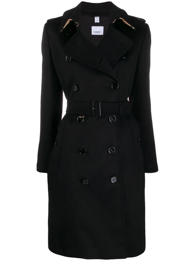 Burberry Detachable Hood Taffeta Trench Coat In Black