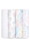 Aden + Anais 4-pack Classic Swaddling Cloths In Above The Clouds Pink