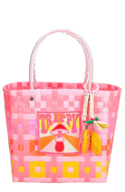 Mercedes Salazar Trippy Small Woven Tote In Light Pink/ Pink