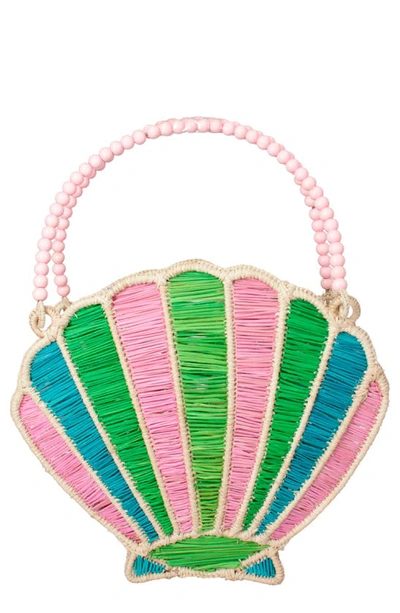 Mercedes Salazar Shell Raffia Handbag In Pink Green