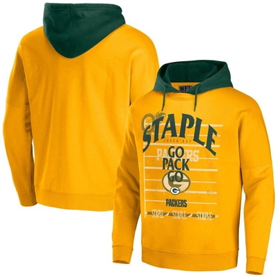 Staple Nfl X  Gold Green Bay Packers Throwback Vintage Wash Pullover Hoodie