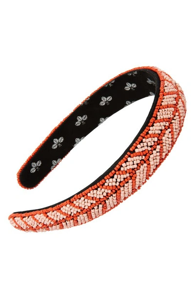 L Erickson Evie Beaded Headband In Pink/ Coral