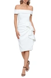 Xscape Ruffle Off The Shoulder Scuba Dress In Ivory