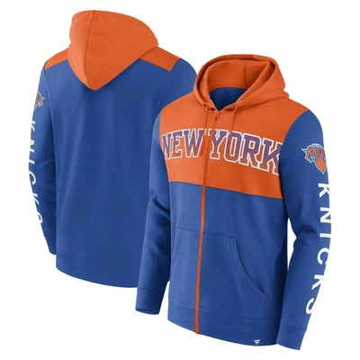 Fanatics Branded Blue/orange New York Knicks Skyhook Colorblock Full-zip Hoodie In Blue,orange