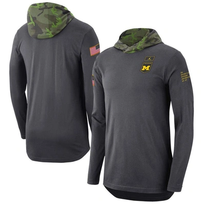 Jordan Brand Anthracite Michigan Wolverines Military Long Sleeve Hoodie T-shirt
