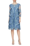 Alex Evenings Embroidered Lace Mock Jacket Cocktail Dress In Vintage Blue