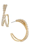 Nadri Isle Cubic Zirconia Crossed Hoop Earrings In Gold