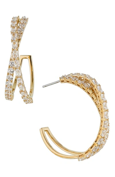 Nadri Isle Cubic Zirconia Crossed Hoop Earrings In Gold