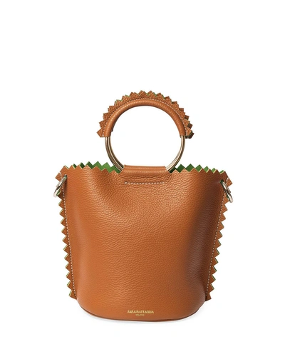 Sara Battaglia Helen Leather Zigzag-edge Ring-handle Bucket Bag In Tan