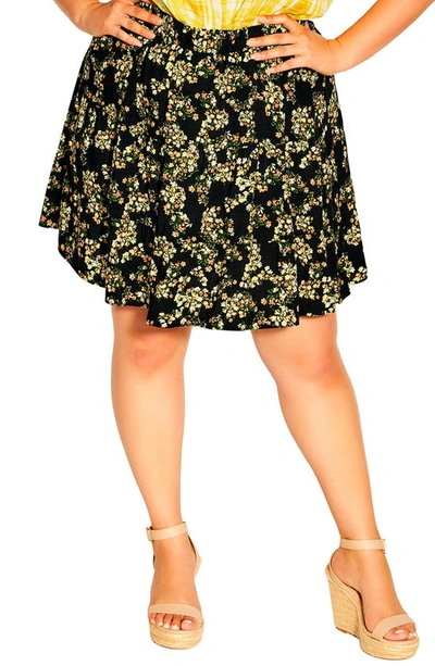 City Chic Trendy Plus Size Sorrento Floral Skirt In Citrus Black Sorrento