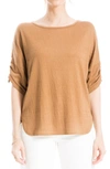 Max Studio Cinched Sleeve Textured T-shirt In Vicuna