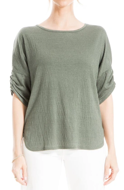 Max Studio Cinched Sleeve Textured T-shirt In Army