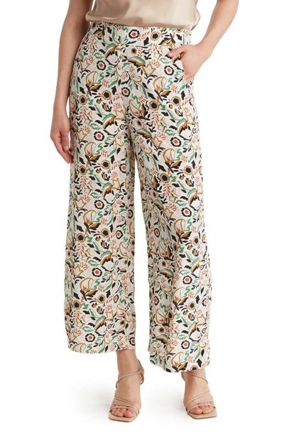 T Tahari Floral Ankle Crop Wide Leg Palazzo Pants In Pink/green Floral Pr