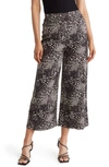 T Tahari Floral Ankle Crop Wide Leg Palazzo Pants In Black/cream Animal P