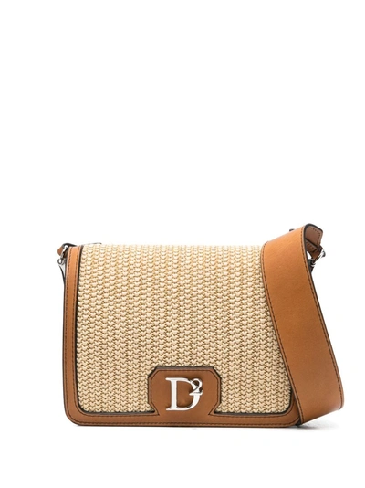 Dsquared2 Woven Raffia Shoulder Bag In Brown