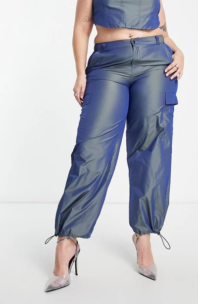 Asos Design Curve Oversize Parachute Pants In Medium Blue