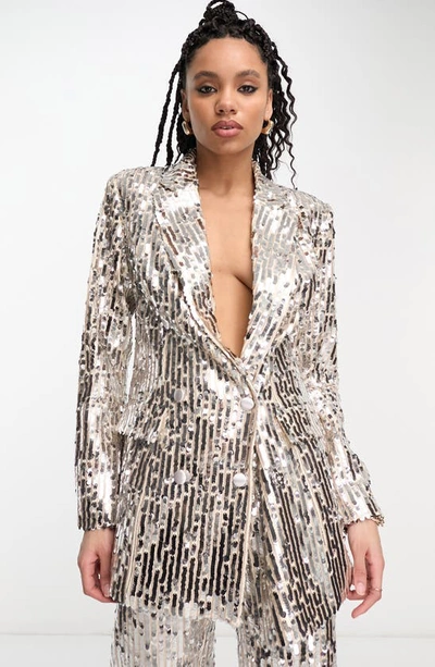 Asos Design Slim Fit Sequin Blazer In Silver