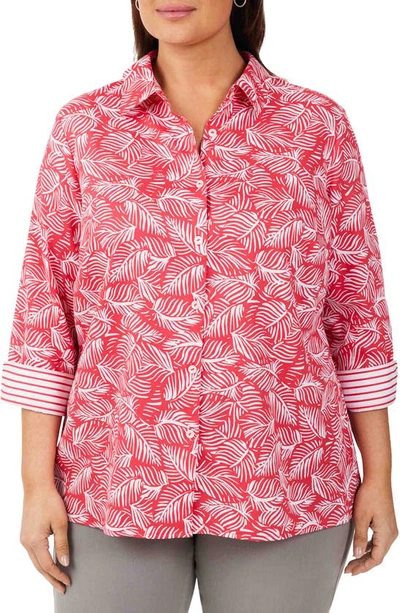 Foxcroft Lucie Leaf Print Cotton Button-up Shirt In French Rose