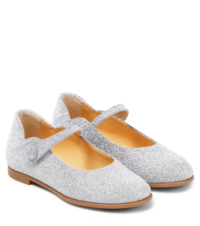 Christian Louboutin Girl's Melodie Chick Glitter Calf Ballerina Flats, Toddler/kids In Silver