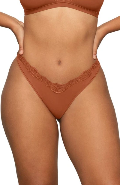 Skims Fits Everybody Lace Trim Dipped Thong In Metallic