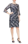 Alex Evenings Floral Embroidered Sheath Dress In Navy Pink