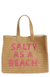 Btb Los Angeles Salty As A Beach Straw Tote In Sand/ Fuchsia