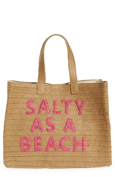 Btb Los Angeles Salty As A Beach Straw Tote In Sand/ Fuchsia