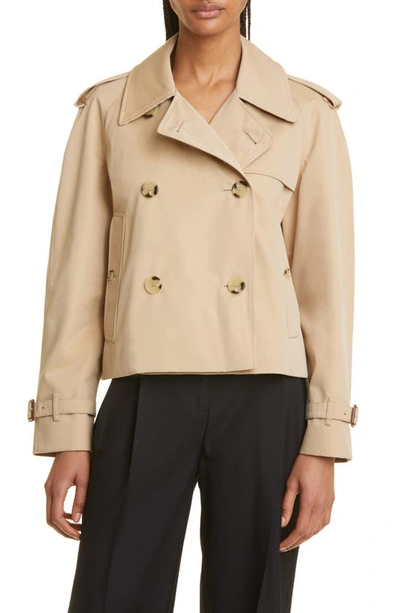 Burberry Haltye Cotton Gabardine Crop Trench Jacket In Honey