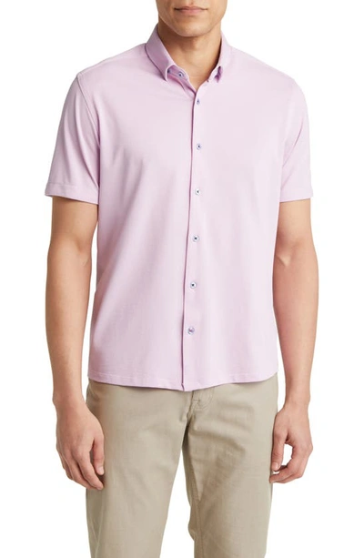 Stone Rose Performance Piqué Short Sleeve Button-up Shirt In Lavender